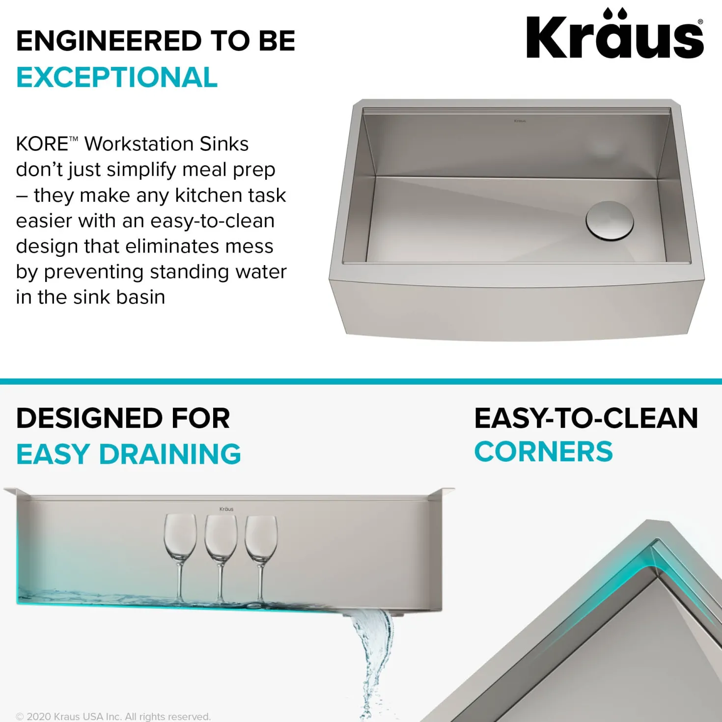 KRAUS Kore 30" 16 Gauge Farmhouse Workstation Kitchen Sink