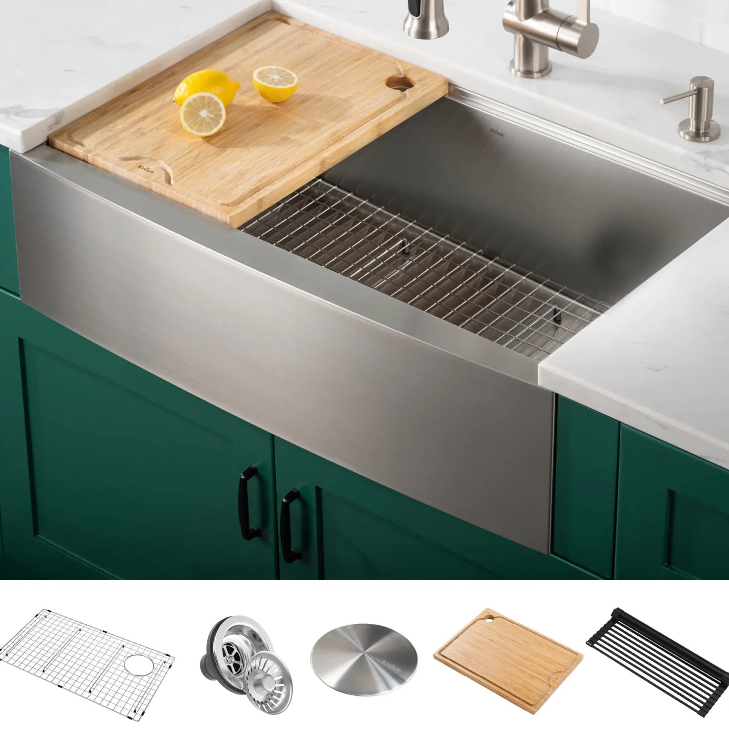 KRAUS Kore 30" 16 Gauge Farmhouse Workstation Kitchen Sink