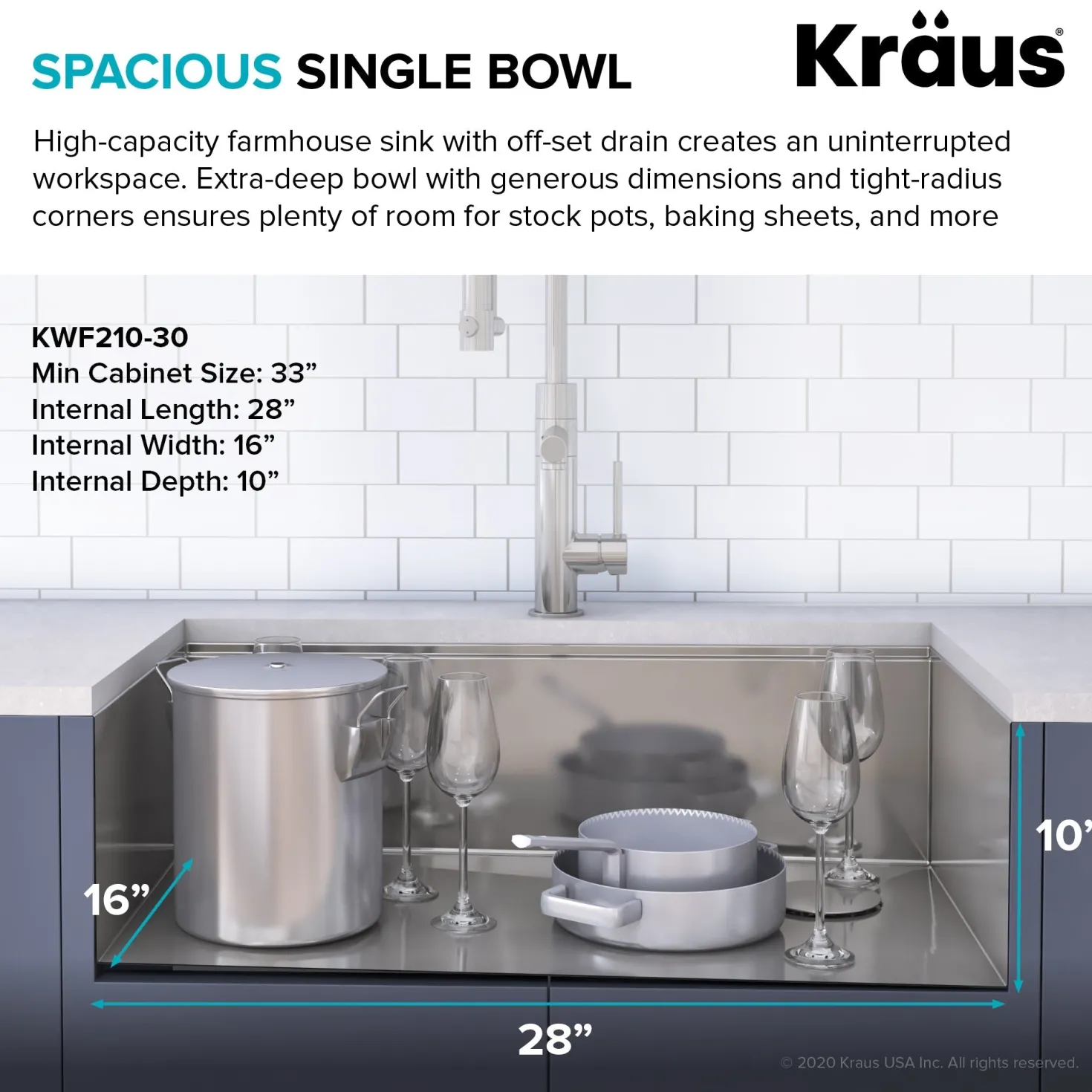 KRAUS Kore 30" 16 Gauge Farmhouse Workstation Kitchen Sink