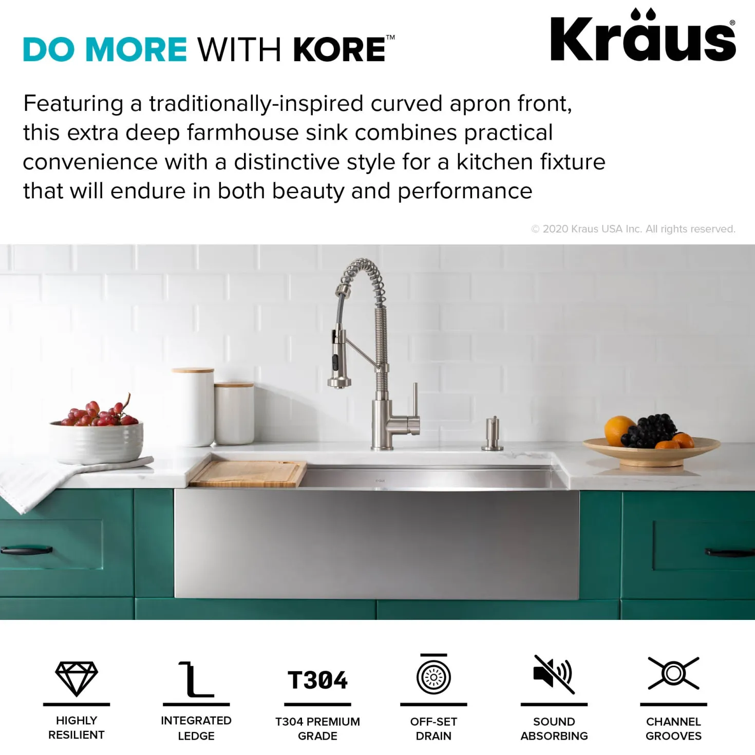 KRAUS Kore 30" 16 Gauge Farmhouse Workstation Kitchen Sink