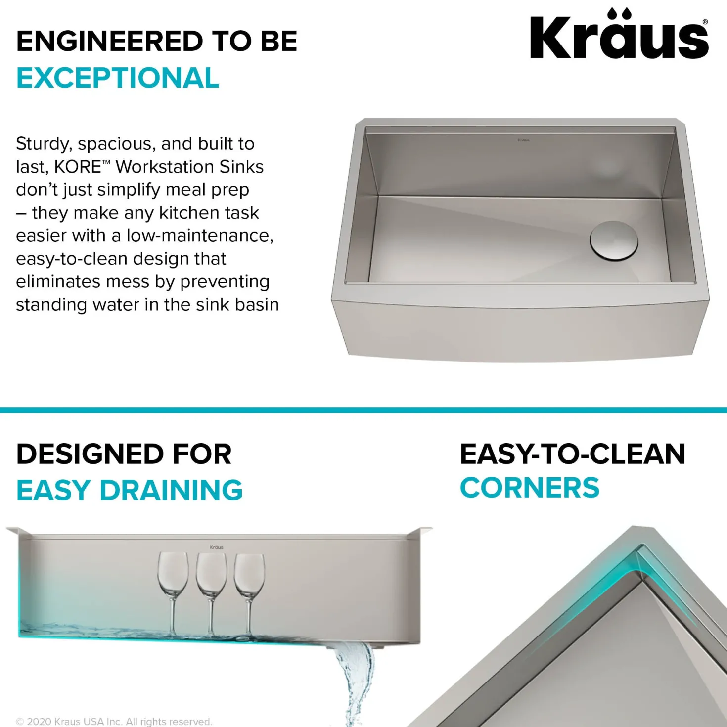 KRAUS Kore 36" 16 Gauge Stainless Steel Farmhouse Workstation Kitchen Sink