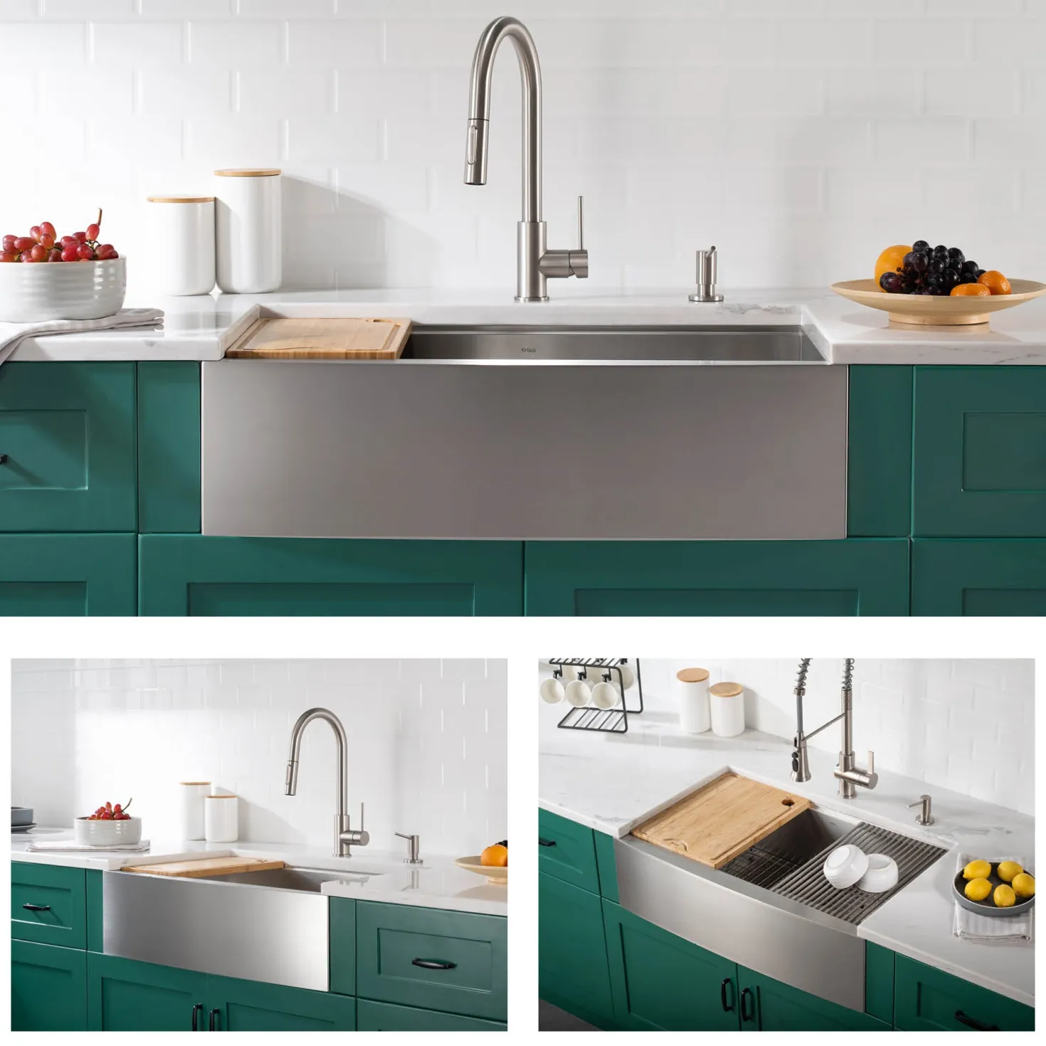 KRAUS Kore 36" 16 Gauge Stainless Steel Farmhouse Workstation Kitchen Sink