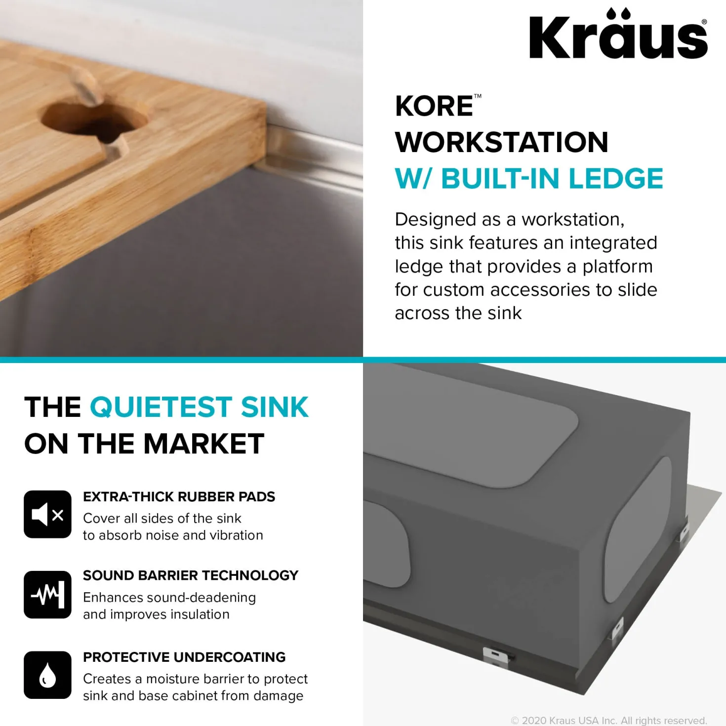KRAUS Kore 36" 16 Gauge Stainless Steel Farmhouse Workstation Kitchen Sink