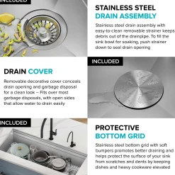 KRAUS Kore 2-Tier Workstation 45" Undermount 16 Gauge Single Bowl Stainless Steel Kitchen Sink with Accessories