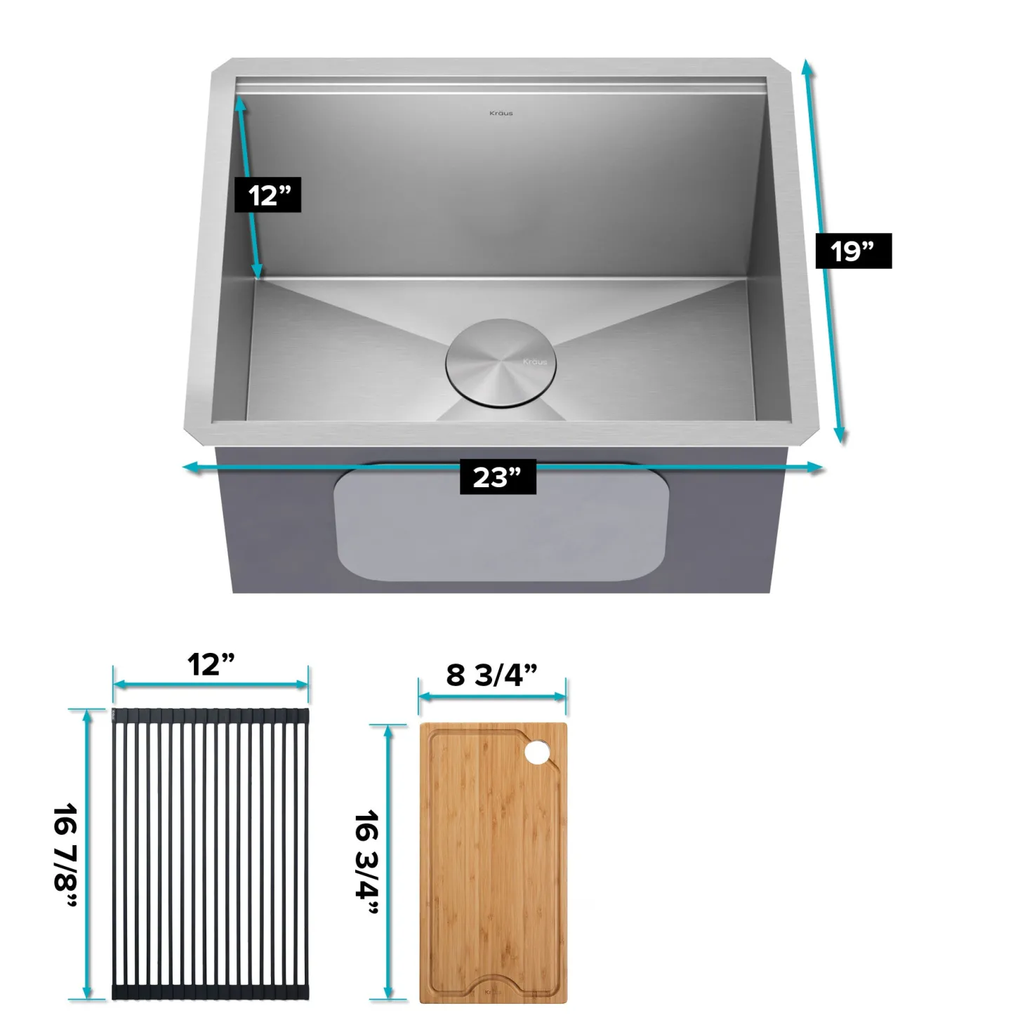 KRAUS Kore 23" Undermount Workstation 16 Gauge Laundry Utility Sink with Accessories