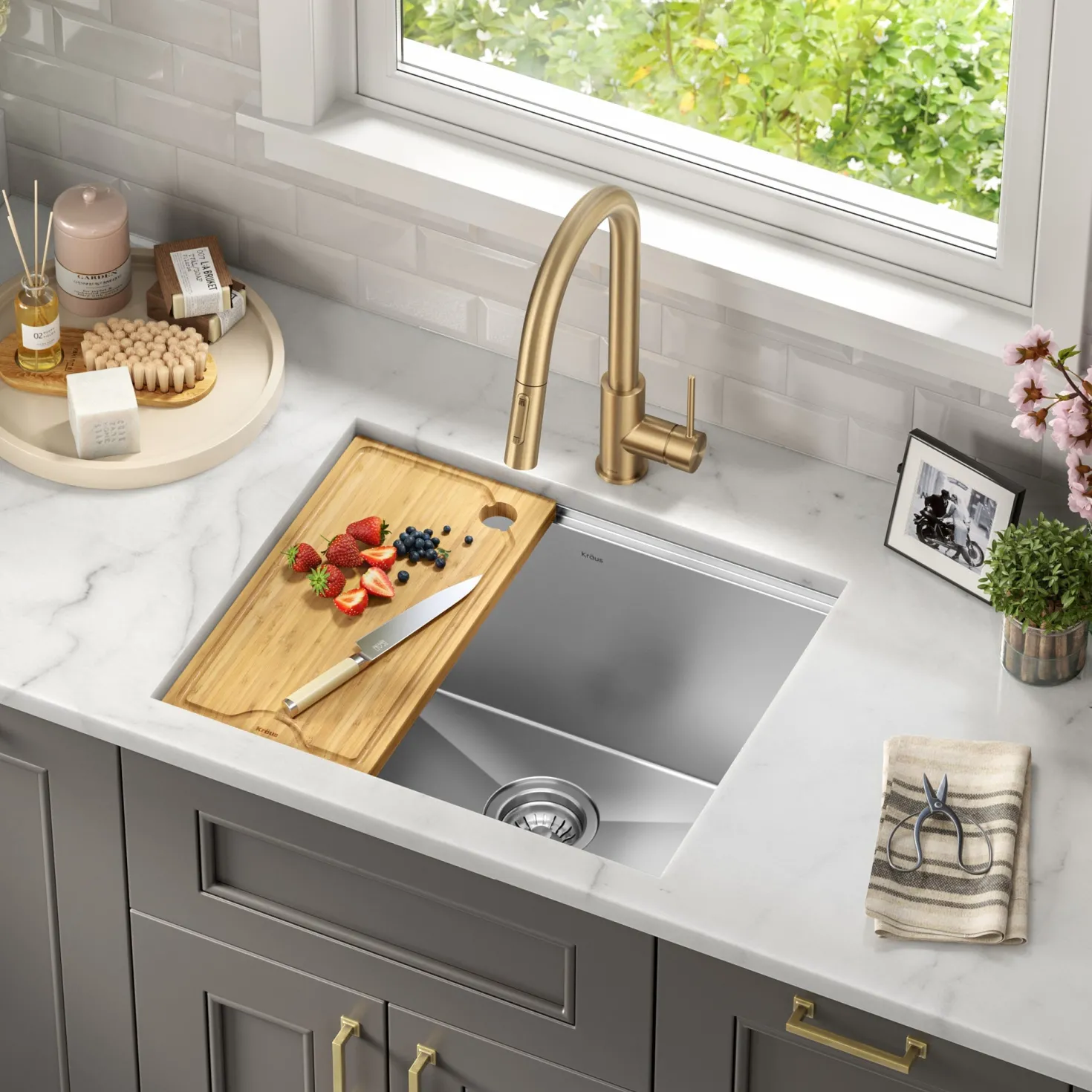 KRAUS Kore 23" Undermount Workstation 16 Gauge Laundry Utility Sink with Accessories