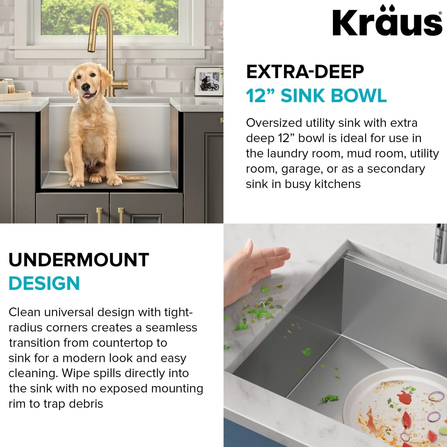 KRAUS Kore 23" Undermount Workstation 16 Gauge Laundry Utility Sink with Accessories