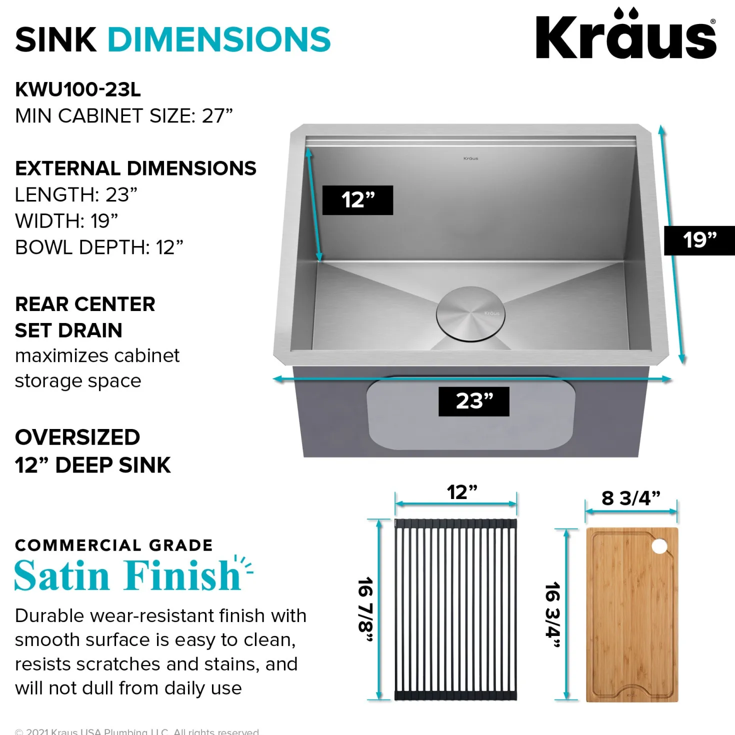 KRAUS Kore 23" Undermount Workstation 16 Gauge Laundry Utility Sink with Accessories