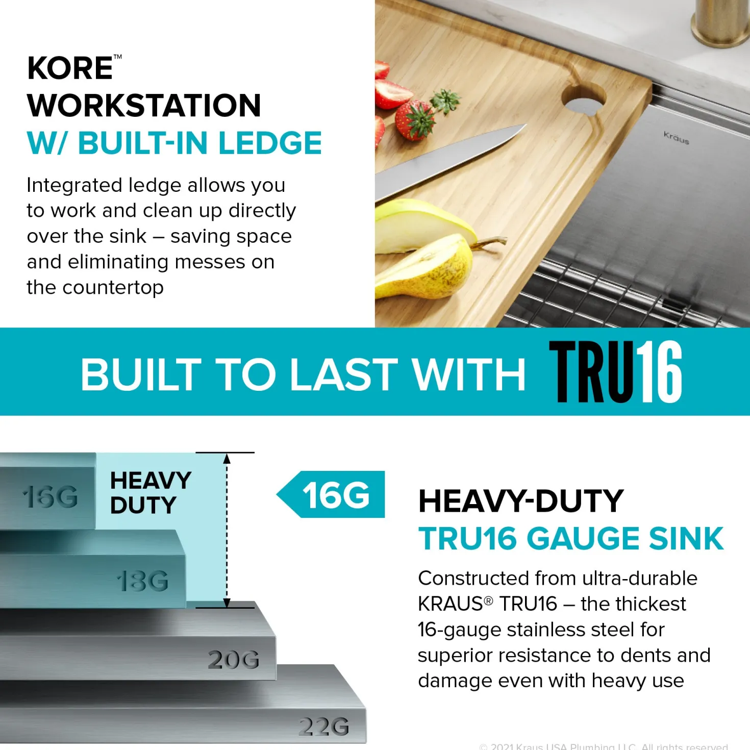 KRAUS Kore 23" Undermount Workstation 16 Gauge Laundry Utility Sink with Accessories