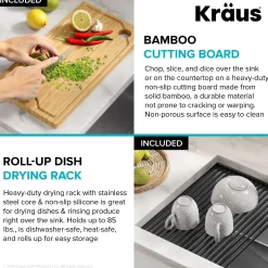KRAUS Kore 28" Undermount Workstation 16 Gauge Stainless Steel Single Bowl Kitchen Sink with Accessories