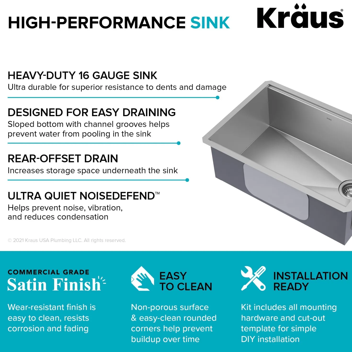 KRAUS Kore 28" Undermount Workstation 16 Gauge Stainless Steel Single Bowl Kitchen Sink with Accessories