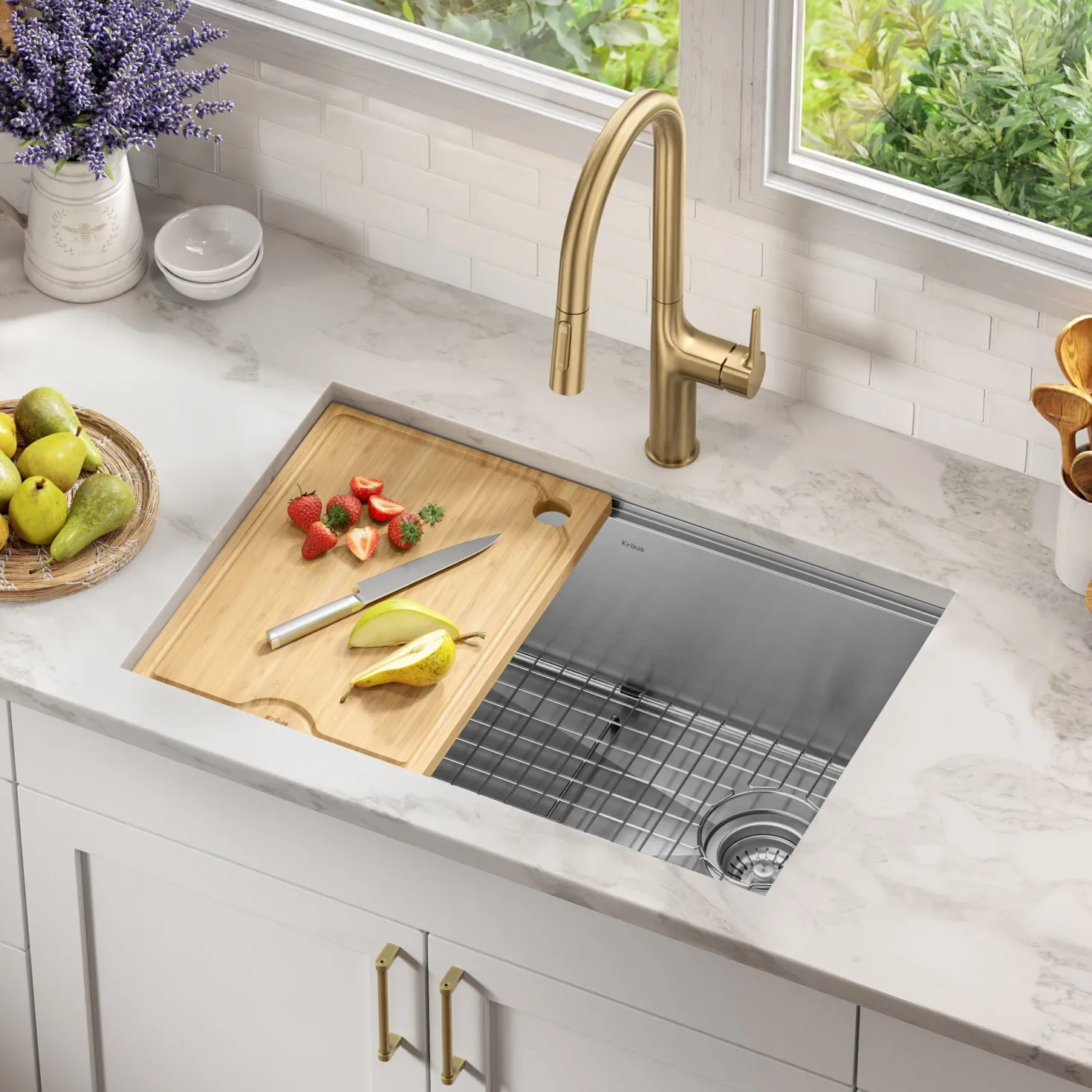 KRAUS Kore 28" Undermount Workstation 16 Gauge Stainless Steel Single Bowl Kitchen Sink with Accessories