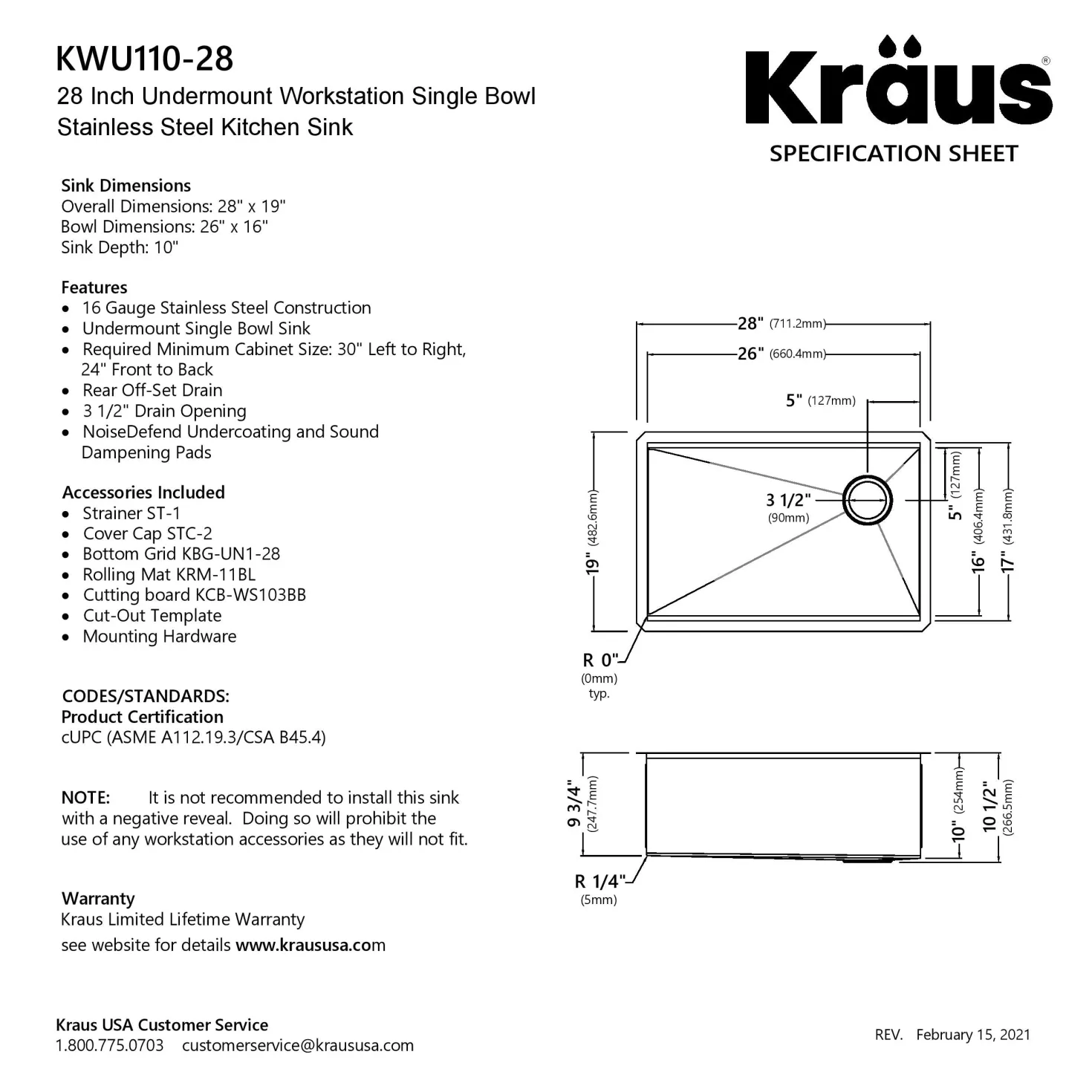 KRAUS Kore 28" Undermount Workstation 16 Gauge Stainless Steel Single Bowl Kitchen Sink with Accessories