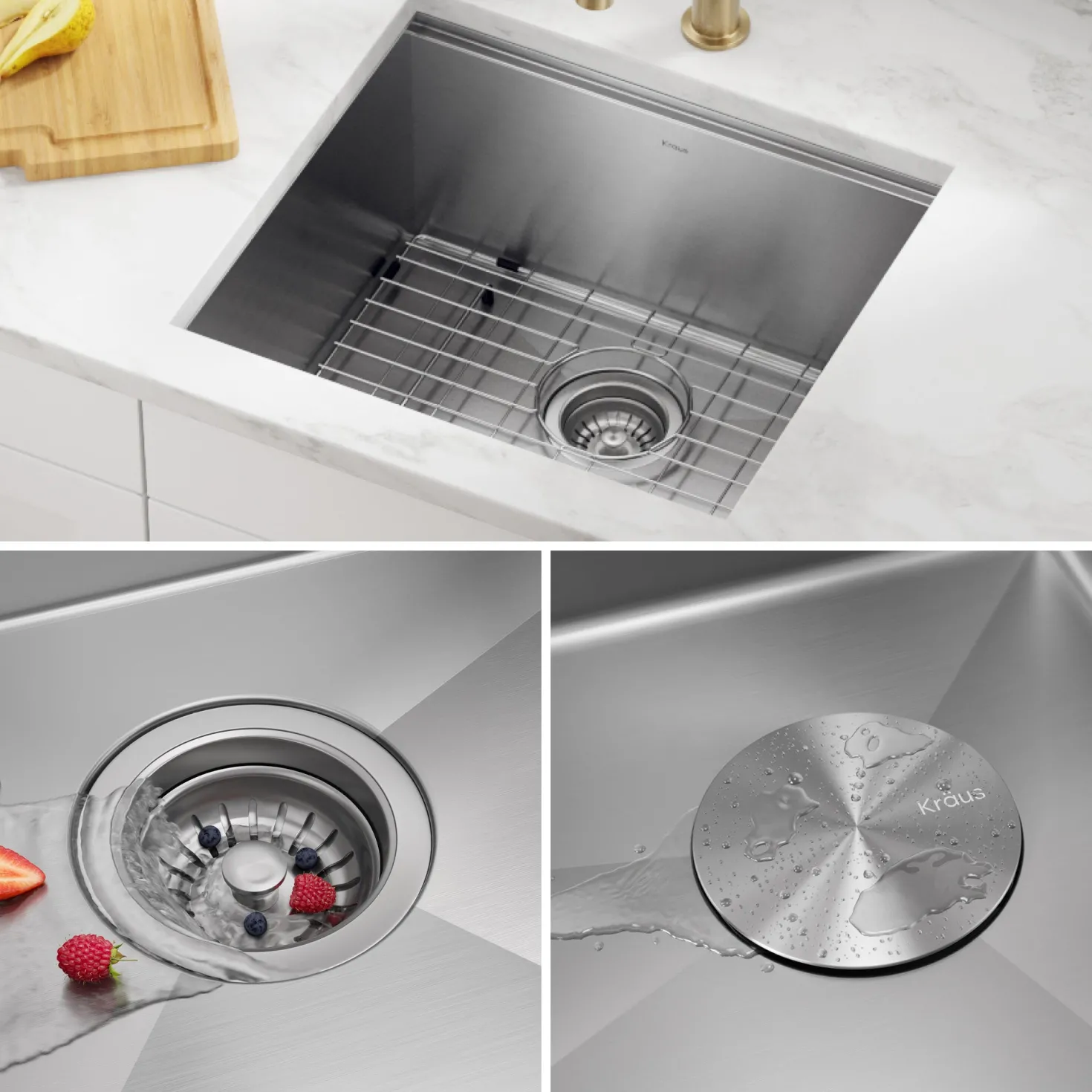 KRAUS Kore 21" Undermount Workstation 16 Gauge Stainless Steel Single Bowl Kitchen Sink with Accessories