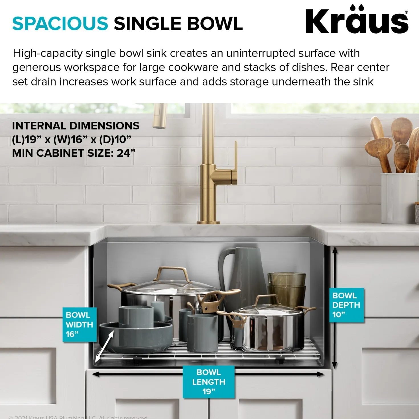 KRAUS Kore 21" Undermount Workstation 16 Gauge Stainless Steel Single Bowl Kitchen Sink with Accessories