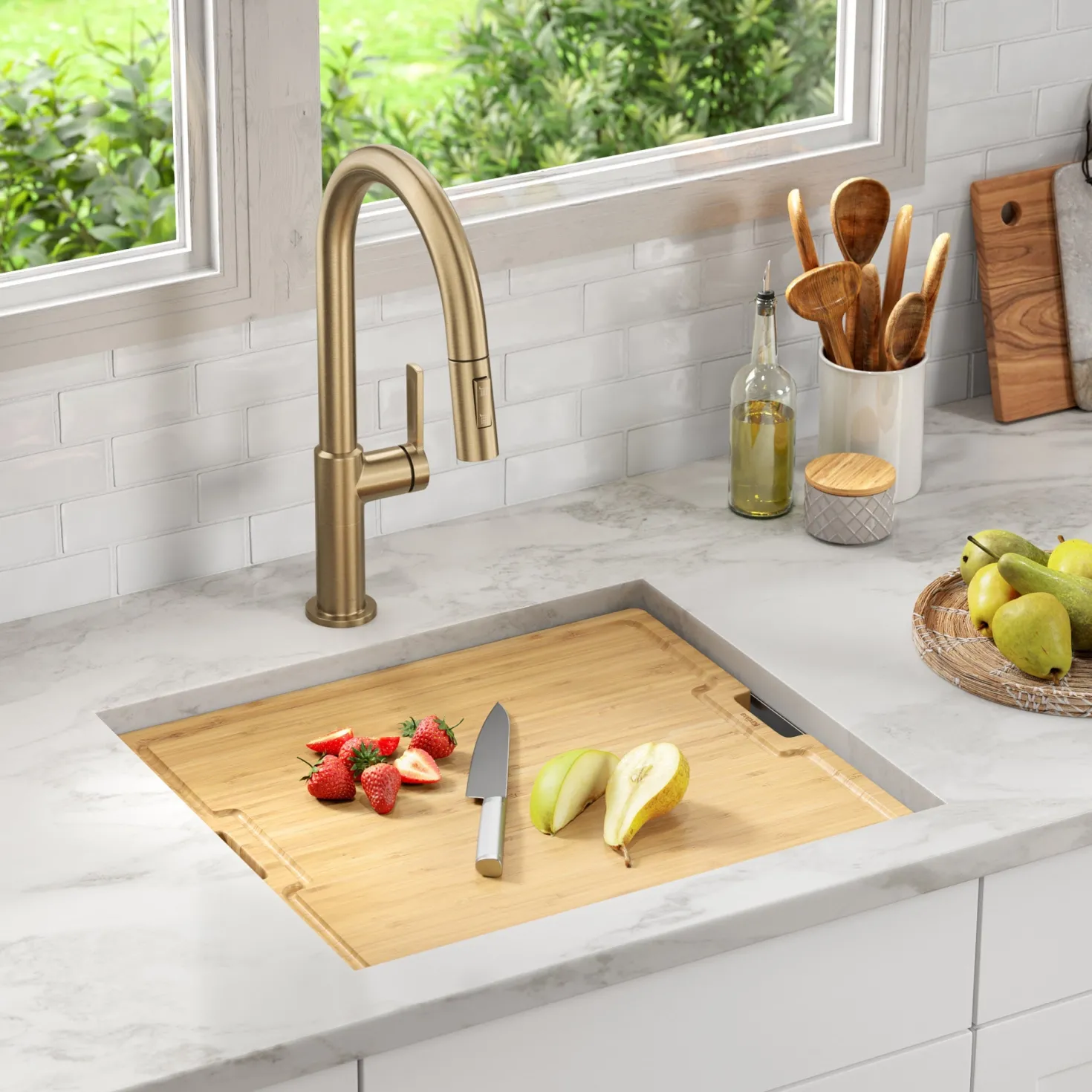 KRAUS Kore 21" Undermount Workstation 16 Gauge Stainless Steel Single Bowl Kitchen Sink with Accessories