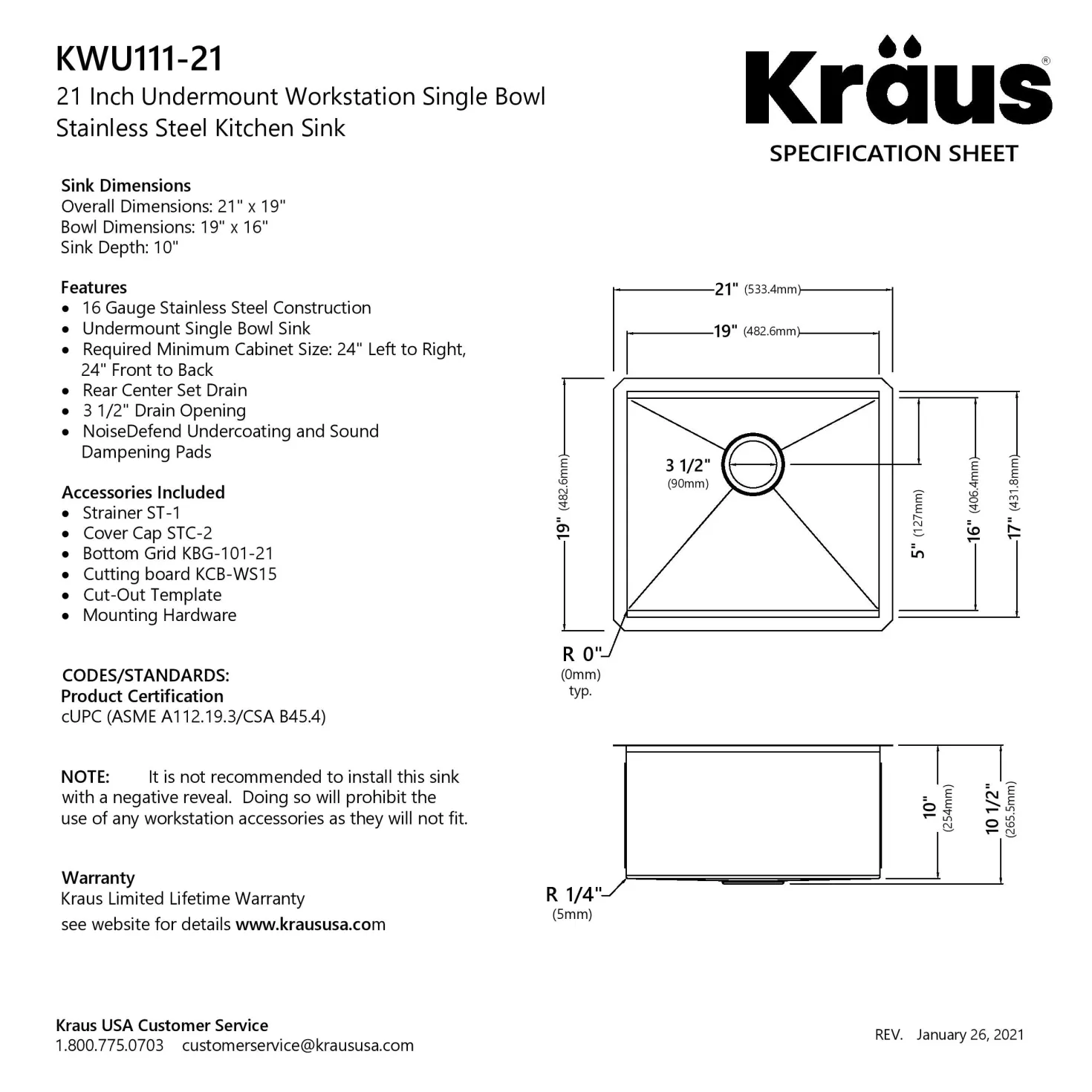 KRAUS Kore 21" Undermount Workstation 16 Gauge Stainless Steel Single Bowl Kitchen Sink with Accessories