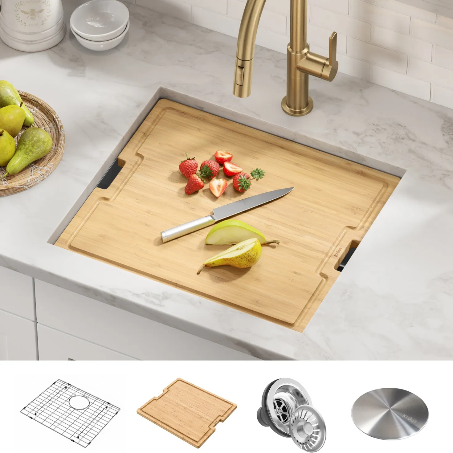 KRAUS Kore 21" Undermount Workstation 16 Gauge Stainless Steel Single Bowl Kitchen Sink with Accessories