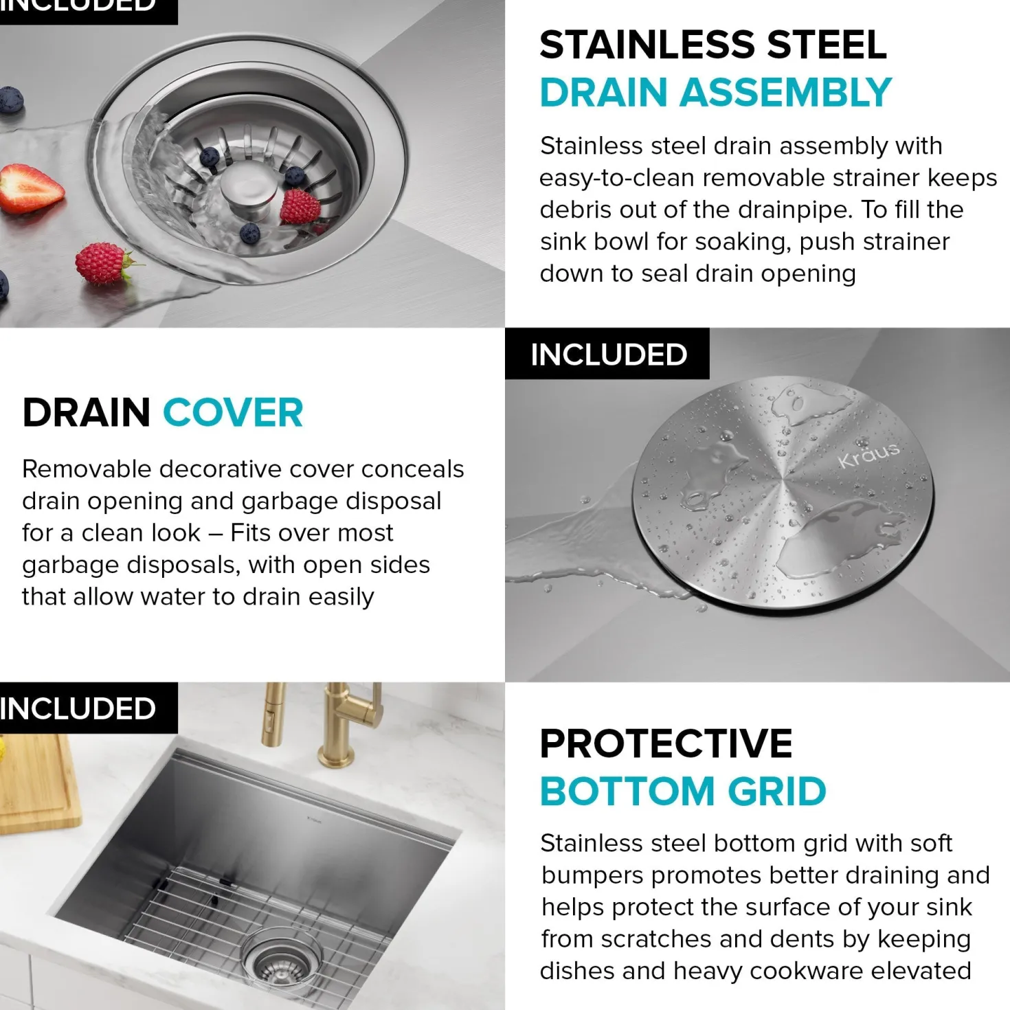 KRAUS Kore 21" Undermount Workstation 16 Gauge Stainless Steel Single Bowl Kitchen Sink with Accessories