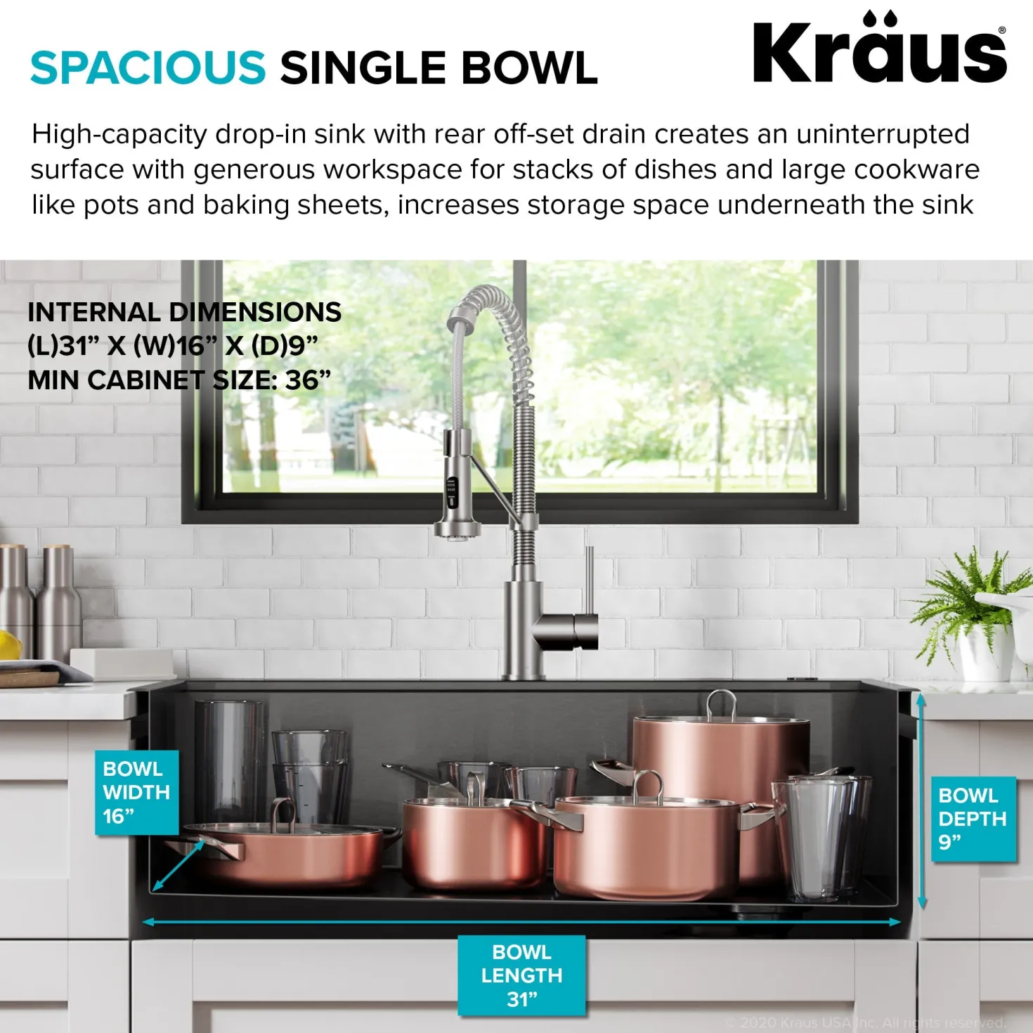 KRAUS Kore Workstation 33" Drop-In 16 Gauge Single Bowl Kitchen Sink in PVD Gunmetal