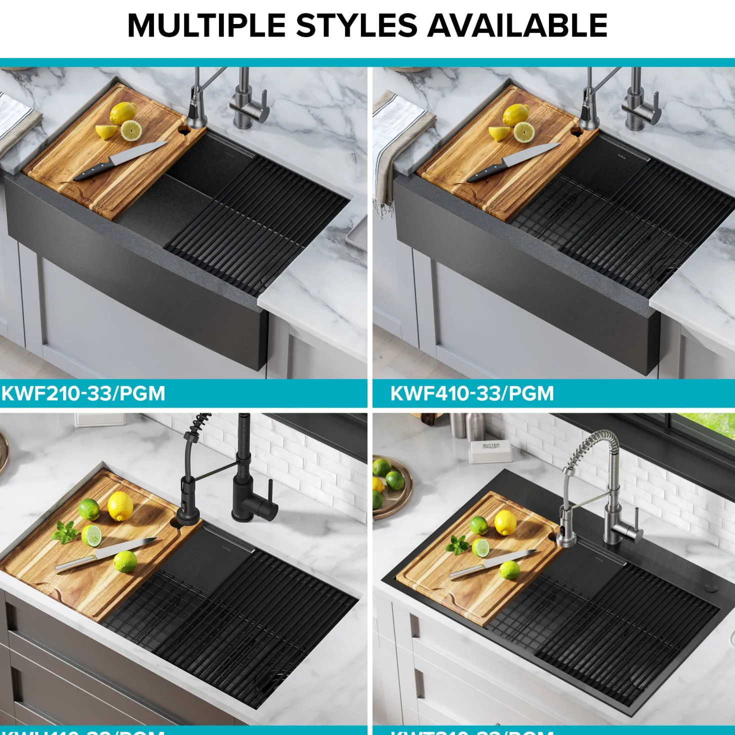 KRAUS Kore Workstation 33" Drop-In 16 Gauge Single Bowl Kitchen Sink in PVD Gunmetal