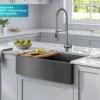 KRAUS Kore Workstation 33" Farmhouse Apron Front 16 Gauge Single Bowl Kitchen Sink in PVD Gunmetal