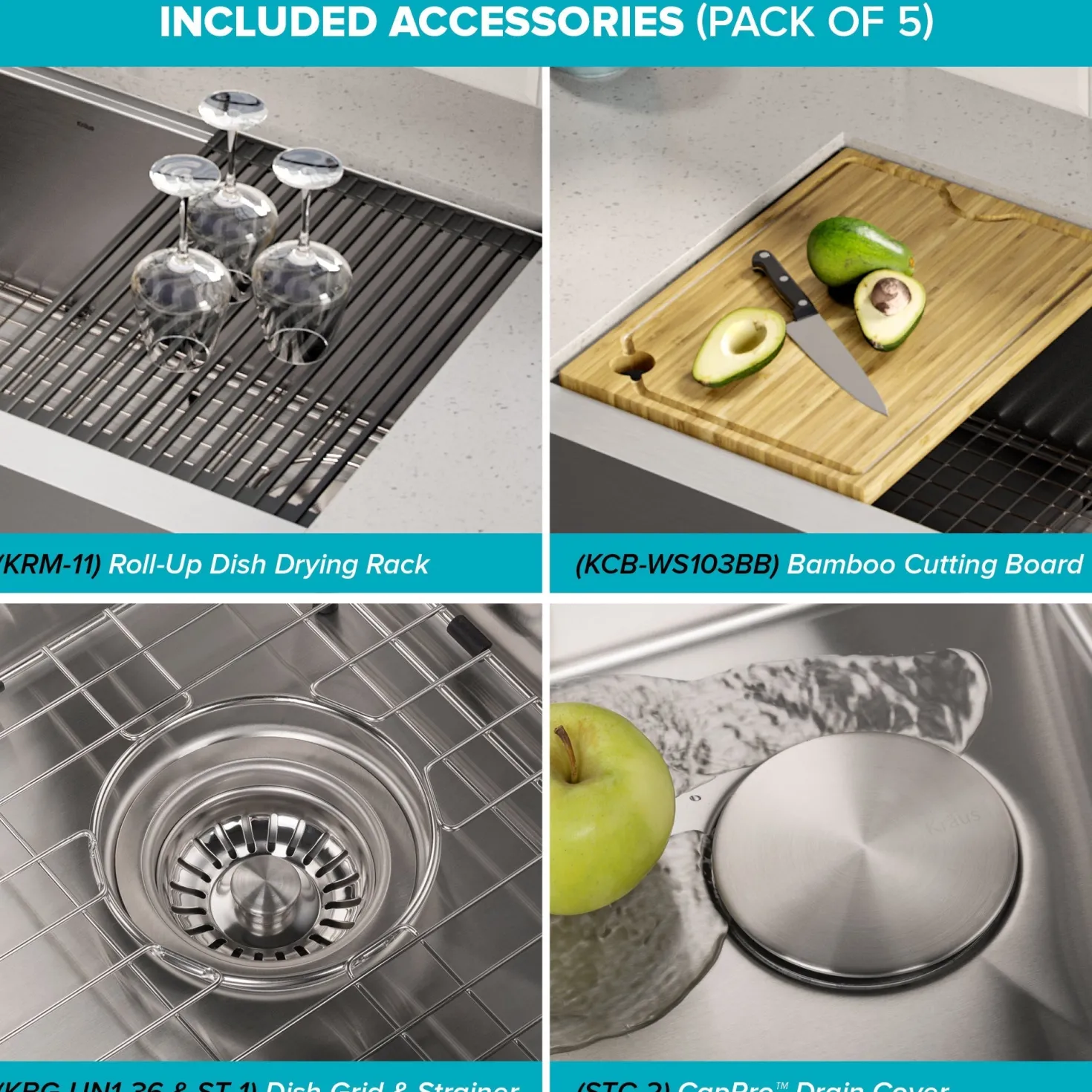 KRAUS Kore Workstation 36" Farmhouse Flat Apron Front 16 Gauge Single Bowl Stainless Steel Kitchen Sink with Accessories