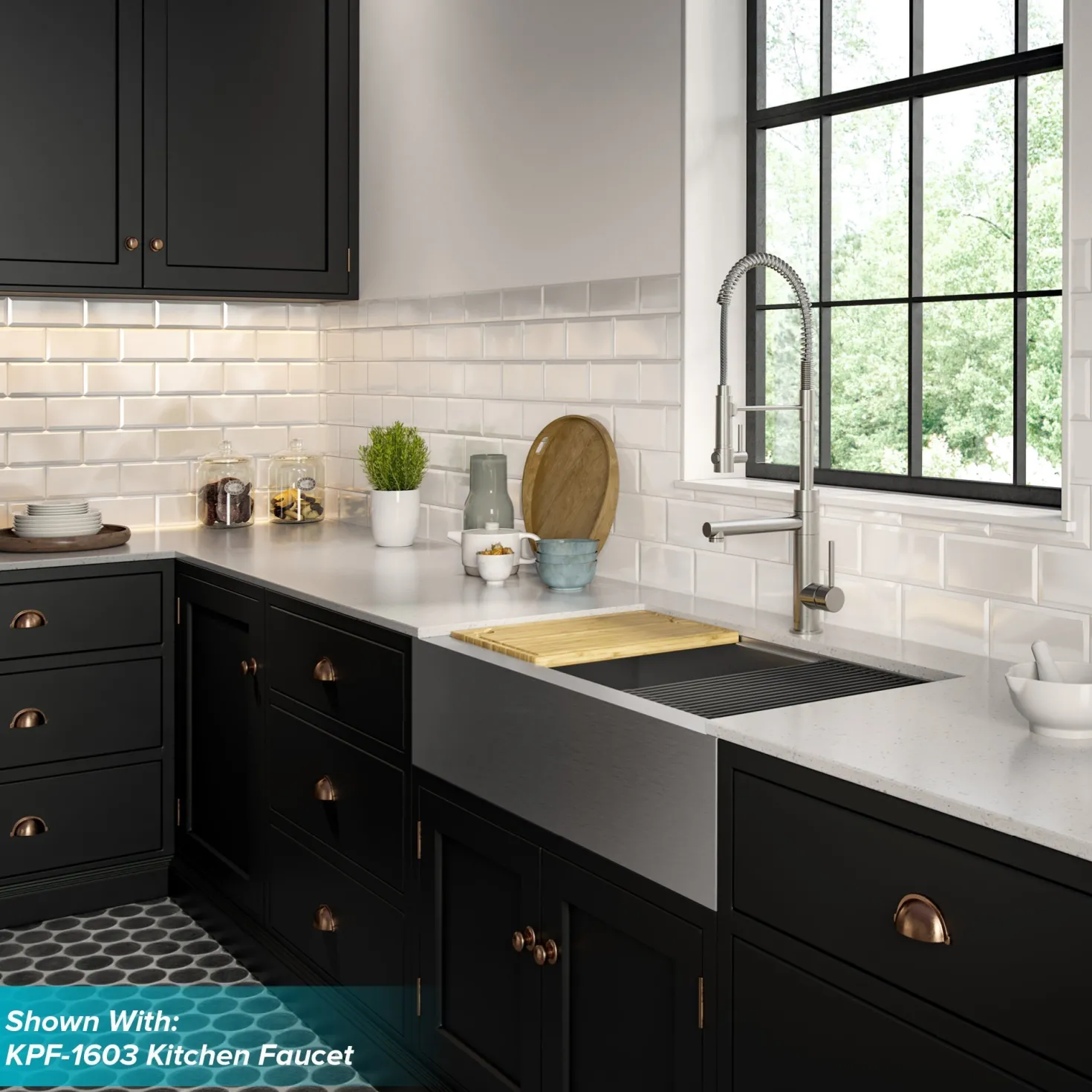 KRAUS Kore Workstation 36" Farmhouse Flat Apron Front 16 Gauge Single Bowl Stainless Steel Kitchen Sink with Accessories