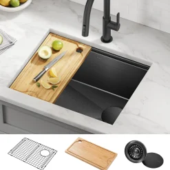 KRAUS Kore Workstation 23" Undermount Kitchen Sink in 16 Gauge PVD Gunmetal