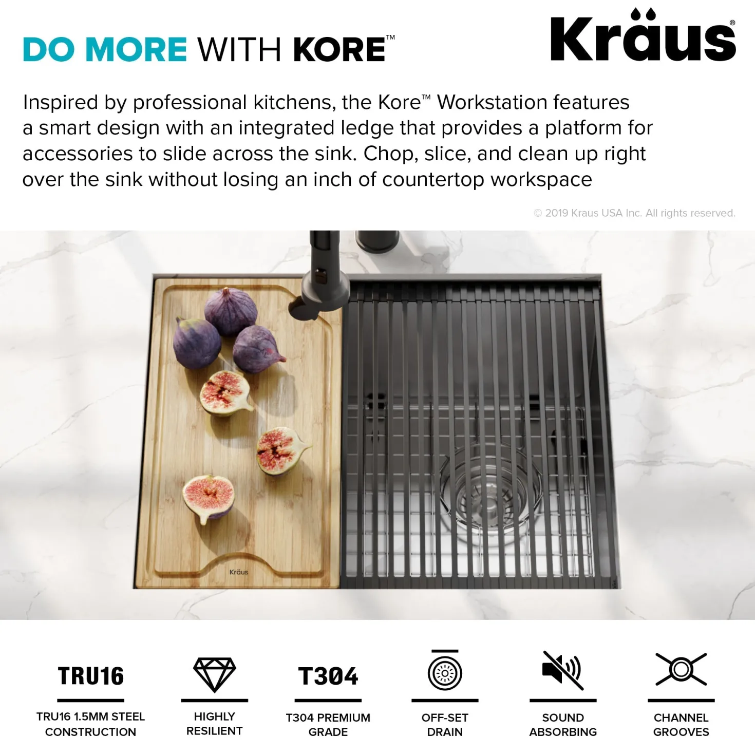 KRAUS Kore Workstation 23" Undermount 16 Gauge Single Bowl Stainless Steel Kitchen Sink with Accessories