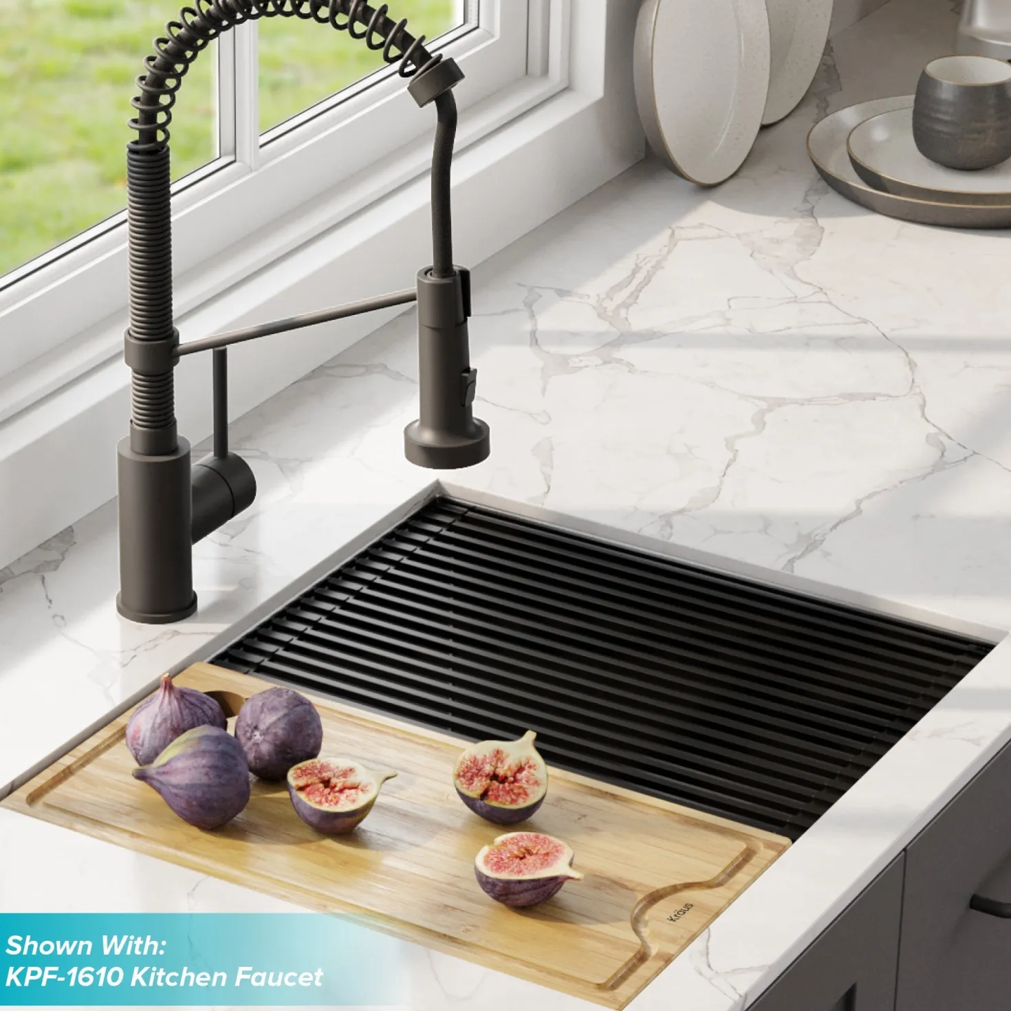 KRAUS Kore Workstation 23" Undermount 16 Gauge Single Bowl Stainless Steel Kitchen Sink with Accessories