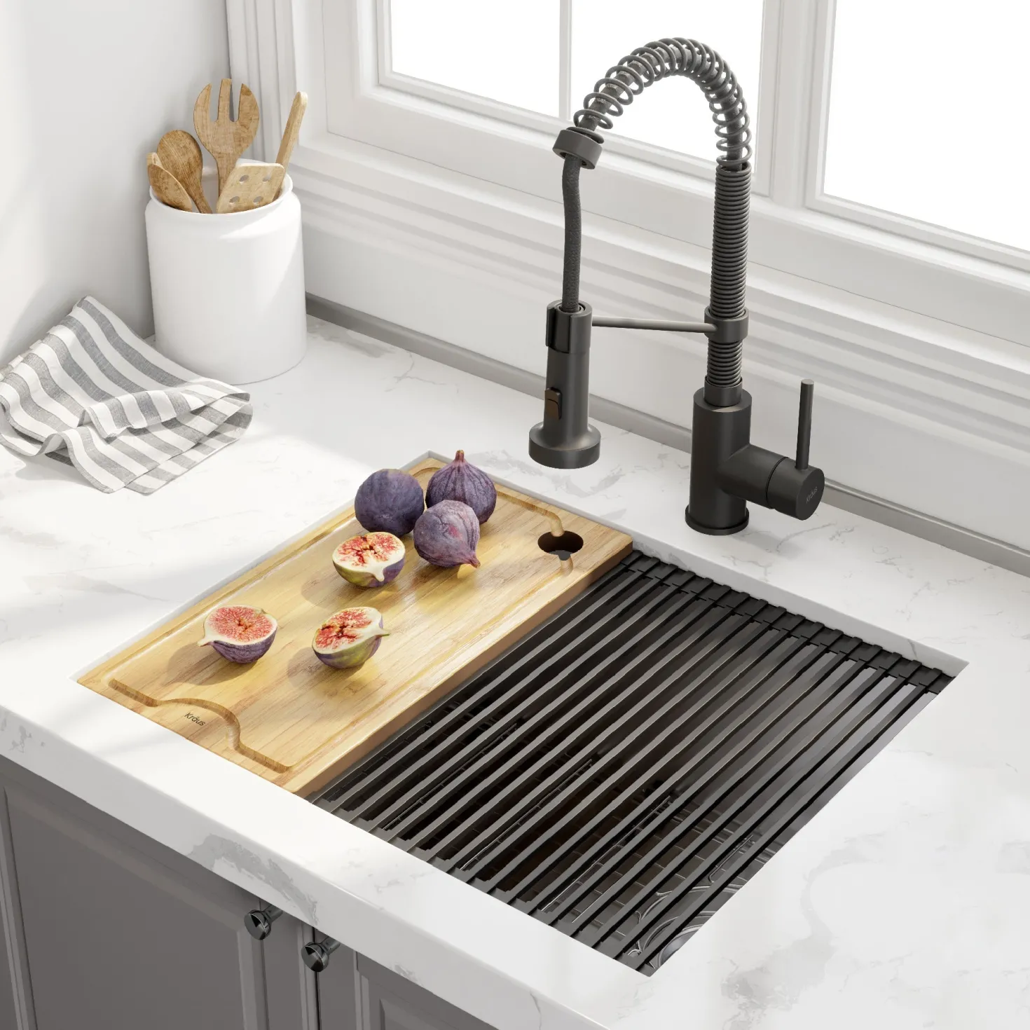 KRAUS Kore Workstation 23" Undermount 16 Gauge Single Bowl Stainless Steel Kitchen Sink with Accessories