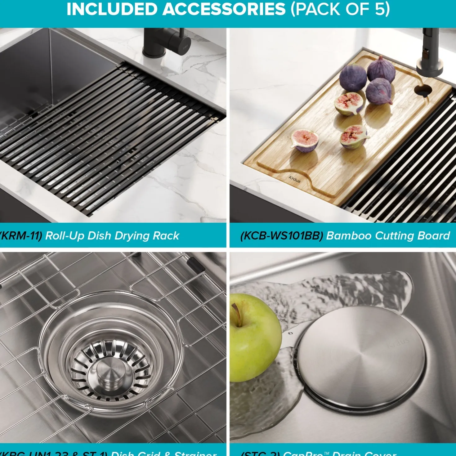 KRAUS Kore Workstation 23" Undermount 16 Gauge Single Bowl Stainless Steel Kitchen Sink with Accessories