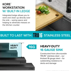KRAUS Kore Workstation 27" Undermount 16 Gauge Single Bowl Kitchen Sink in PVD Gunmetal