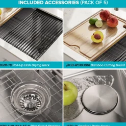 KRAUS Kore Workstation 32" Undermount 16 Gauge Single Bowl Stainless Steel Kitchen Sink with Accessories