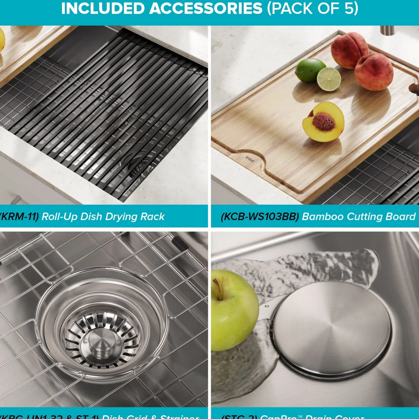 KRAUS Kore Workstation 32" Undermount 16 Gauge Single Bowl Stainless Steel Kitchen Sink with Accessories