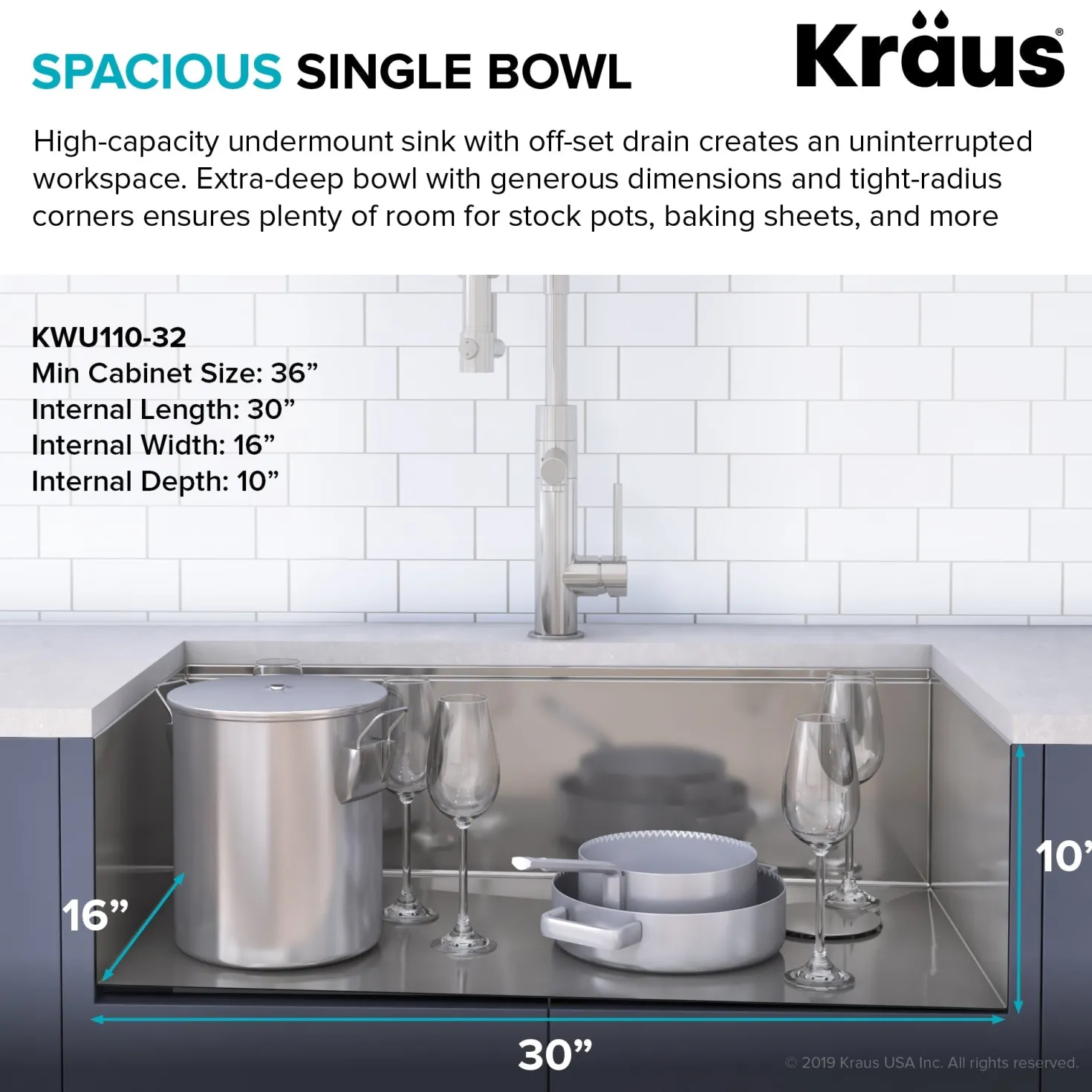 KRAUS Kore Workstation 32" Undermount 16 Gauge Single Bowl Stainless Steel Kitchen Sink with Accessories