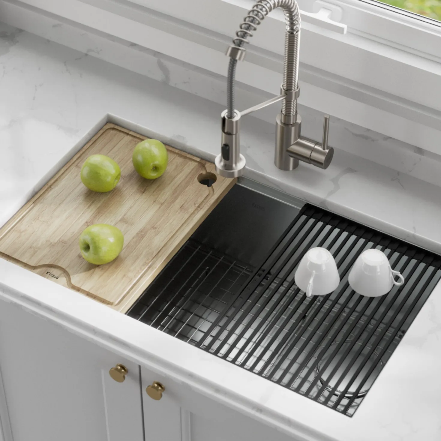 KRAUS Kore Workstation 32" Undermount 16 Gauge Single Bowl Stainless Steel Kitchen Sink with Accessories