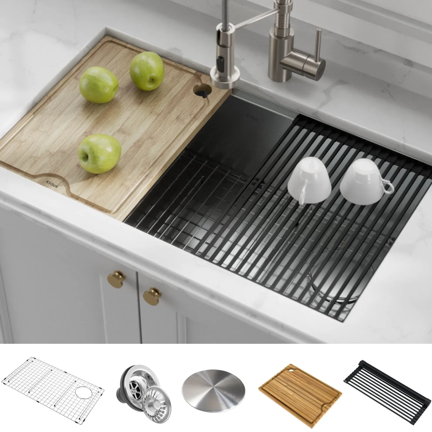 KRAUS Kore Workstation 32" Undermount 16 Gauge Single Bowl Stainless Steel Kitchen Sink with Accessories