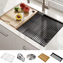 KRAUS Kore Workstation 27" Undermount 16 Gauge Single Bowl Stainless Steel Kitchen Sink with Accessories