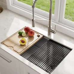 KRAUS Kore Workstation 27" Undermount 16 Gauge Single Bowl Stainless Steel Kitchen Sink with Accessories