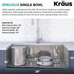 KRAUS Kore Workstation 30" Undermount 16 Gauge Single Bowl Stainless Steel Kitchen Sink with Accessories