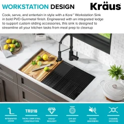 KRAUS Kore Workstation 32" Undermount 16 Gauge Single Bowl Kitchen Sink in PVD Gunmetal