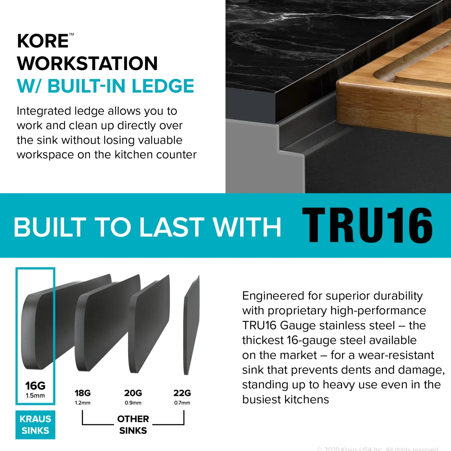 KRAUS Kore Workstation 32" Undermount 16 Gauge Single Bowl Kitchen Sink in PVD Gunmetal