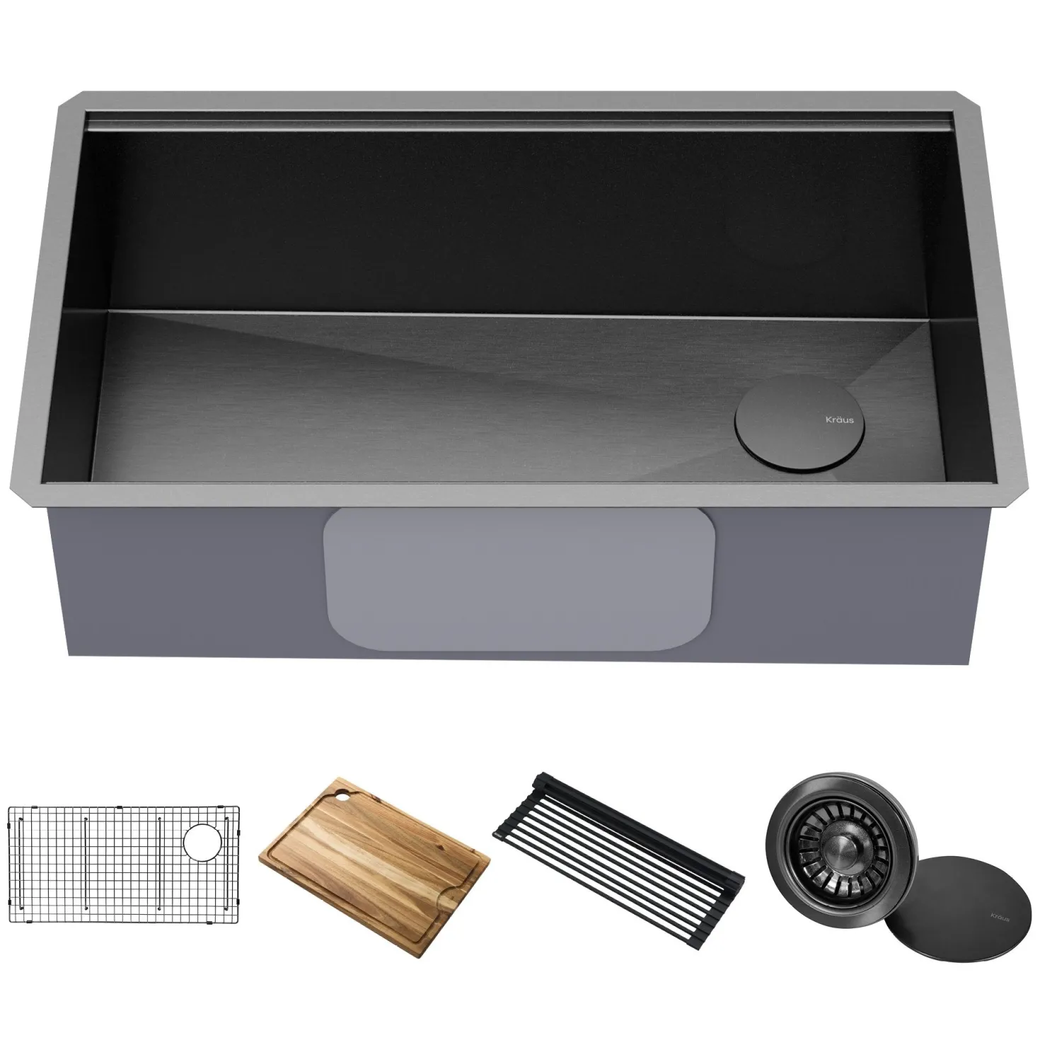KRAUS Kore Workstation 32" Undermount 16 Gauge Single Bowl Kitchen Sink in PVD Gunmetal