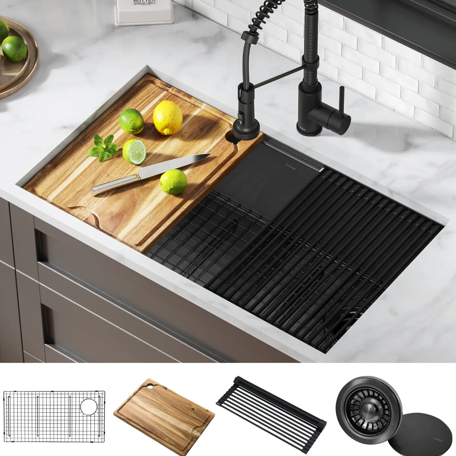 KRAUS Kore Workstation 32" Undermount 16 Gauge Single Bowl Kitchen Sink in PVD Gunmetal