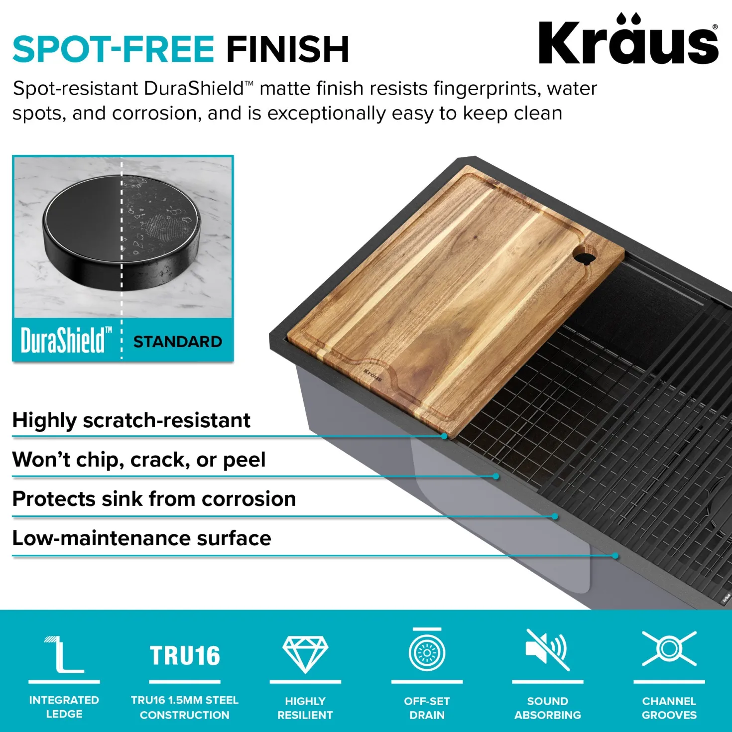 KRAUS Kore Workstation 32" Undermount 16 Gauge Single Bowl Kitchen Sink in PVD Gunmetal