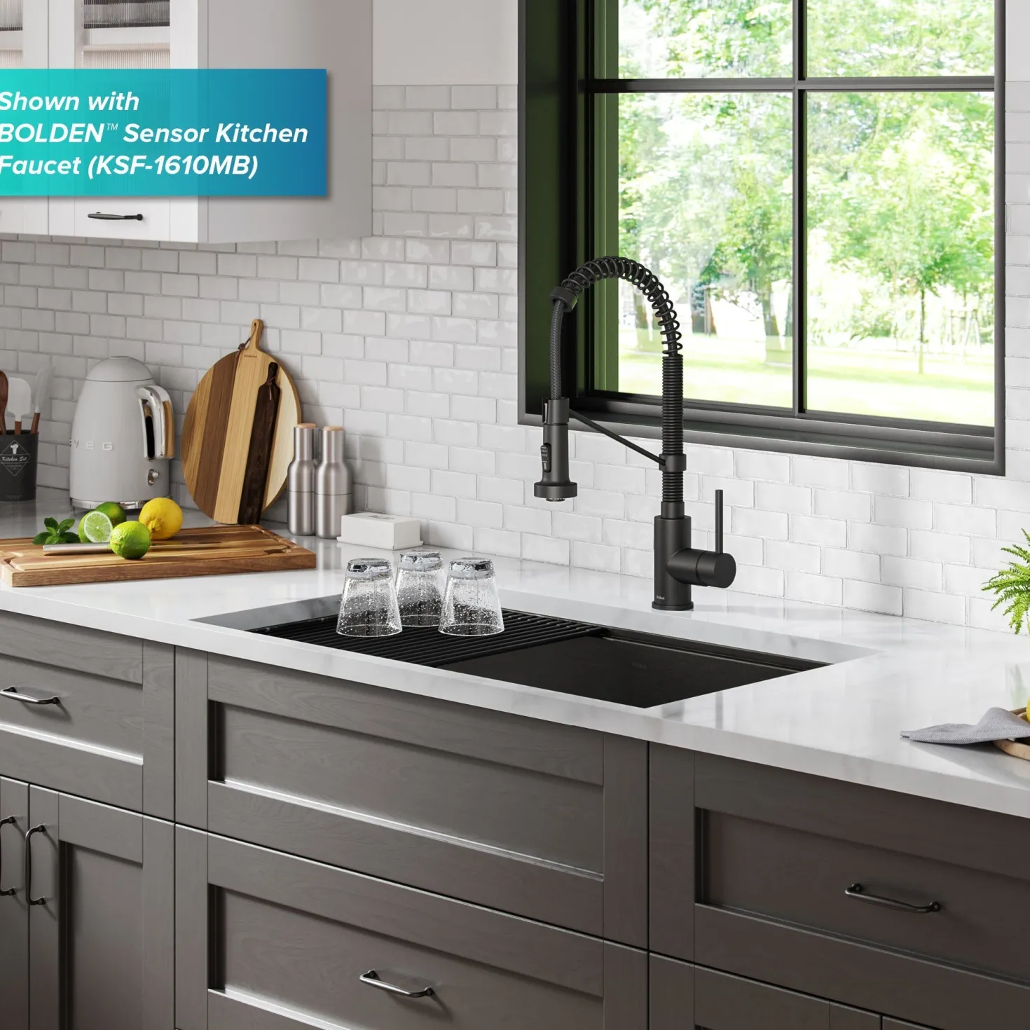 KRAUS Kore Workstation 32" Undermount 16 Gauge Single Bowl Kitchen Sink in PVD Gunmetal