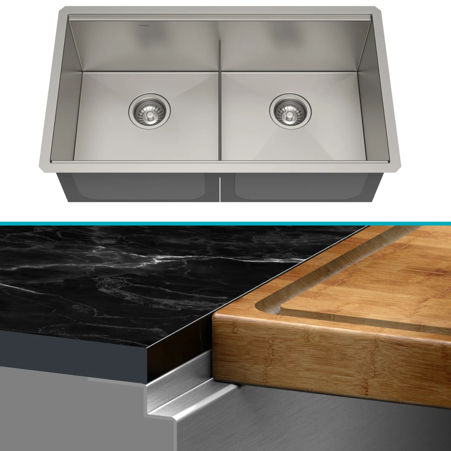 KRAUS Kore Workstation 33" Undermount 16 Gauge Double Bowl Stainless Steel Kitchen Sink with Accessories