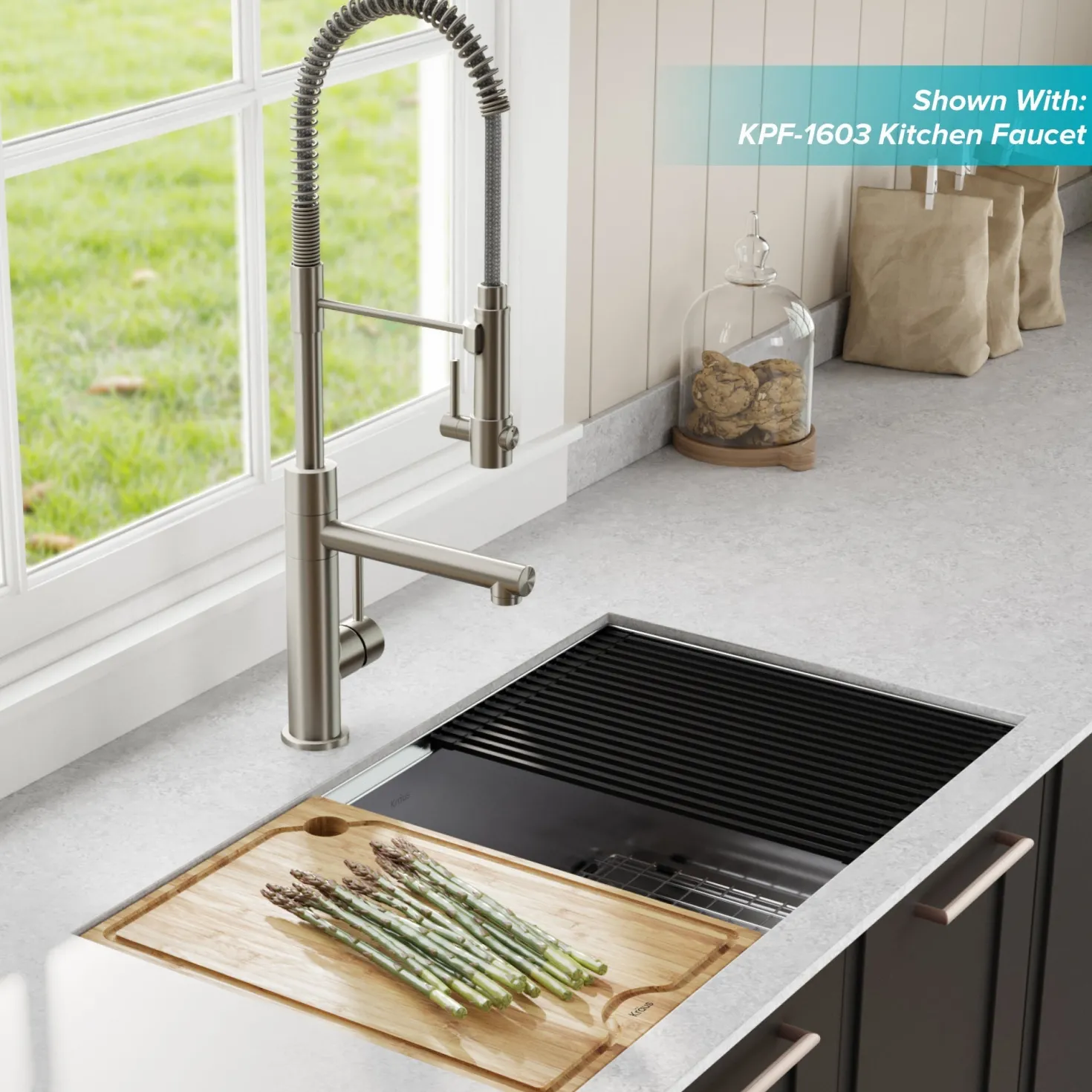 KRAUS Kore Workstation 33" Undermount 16 Gauge Double Bowl Stainless Steel Kitchen Sink with Accessories